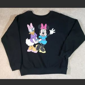 Disney Daisy Duck And Minnie Mouse Black Sweatshirt Women's Large Excellent